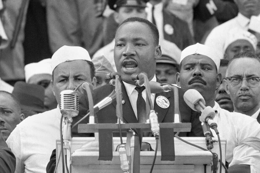 FILE - The Rev. Martin Luther King Jr., addresses marchers during his "I Have a Dream" speech at the Lincoln Memorial in Washington on Aug. 28, 1963. (AP Photo, File)