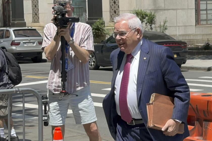 U.S. Sen. Bob Menendez, who is accused of taking bribes of cash, gold bars and a luxury car in exchange for favors performed for several New Jersey businessmen, arrives at Federal Court, in New York, Monday, June 3, 2024. (AP Photo/Larry Neumeister)