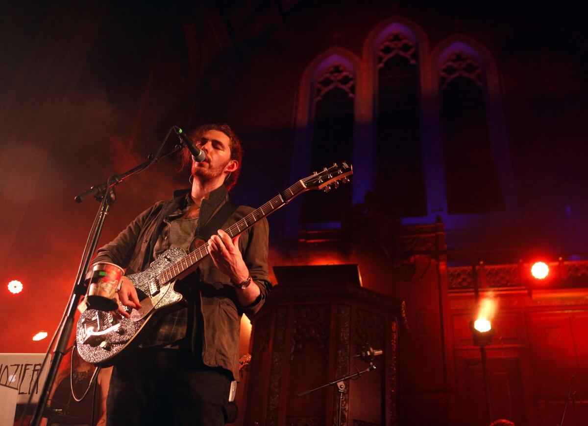 Irish singer-songwriter Hozier performs at an intimate gathering at the Immanuel Presbyterian Church in Los Angeles.