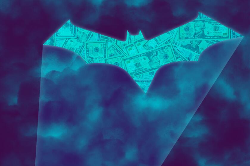 Illustration of the bat signal silhouette filled with cash.