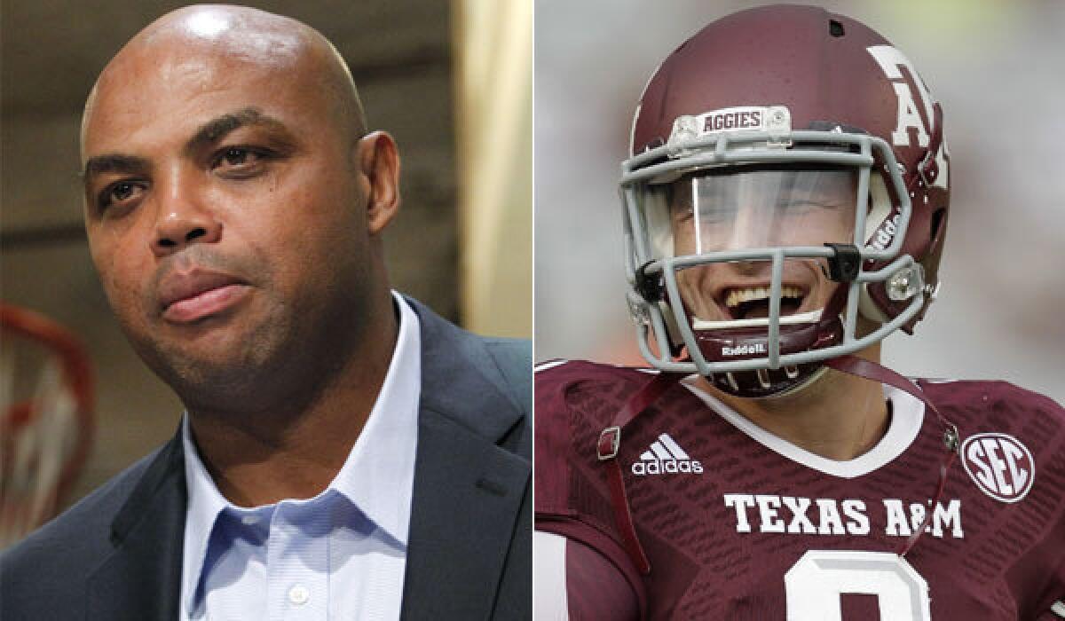NBA commentator and Auburn supporter Charles Barkley, left, says he finds Texas A&M; quarterback Johnny Manziel so annoying that he might root for Tigers rival Alabama against the Aggies this weekend.