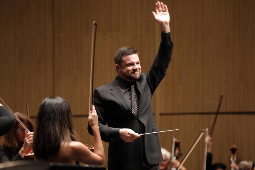 THOUSAND OAKS, CA -- OCTOBER 05, 2019: Michael Christie, a former LA Philharmonic assistant conductor, begins his tenure as music director of the New West Symphony. (Myung J. Chun / Los Angeles Times)