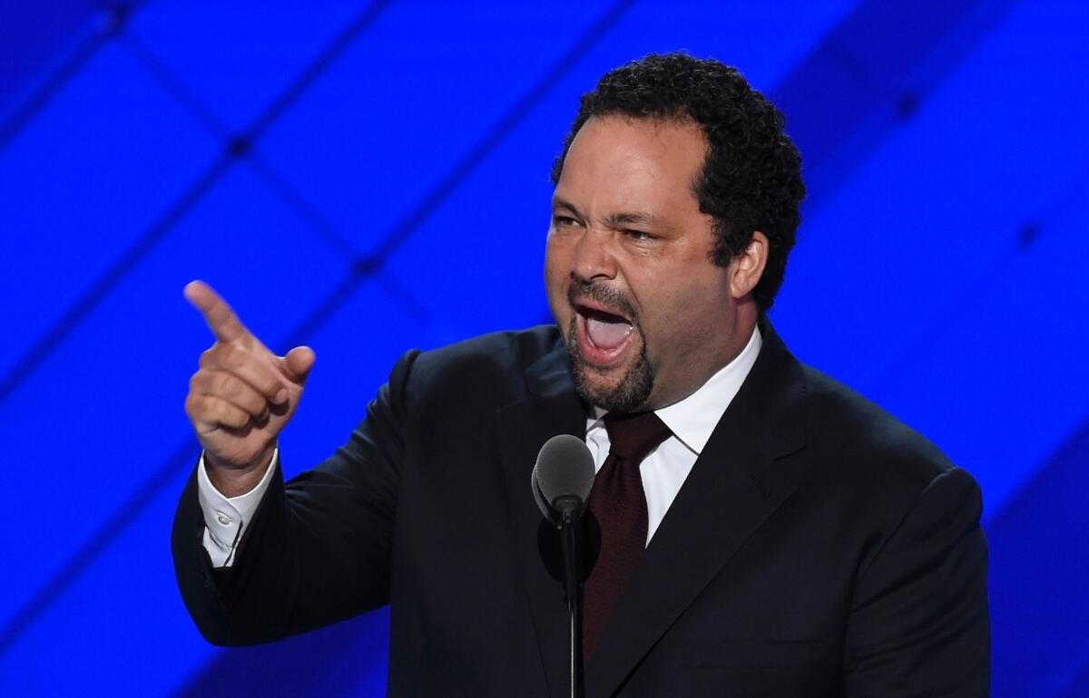 Benjamin Jealous speaks during the opening day of the Democratic National Convention.