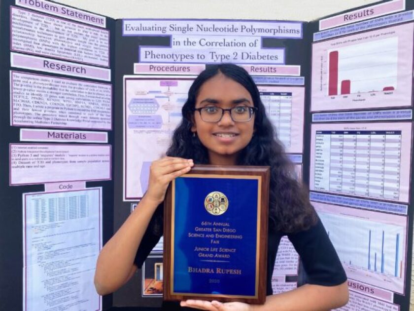 Bhadra Rupesh, eighth grader at The Rhoades School, was selected for the Grand Award at the San Diego Science and Engineering Fair—one of over 150 awards brought home by Rhoades School students.