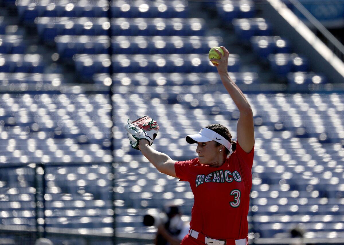 Former SDSU pitcher Danielle O'Toole threw 3 2/3 shutout innings for Mexico in a 2-0 loss against the United States.
