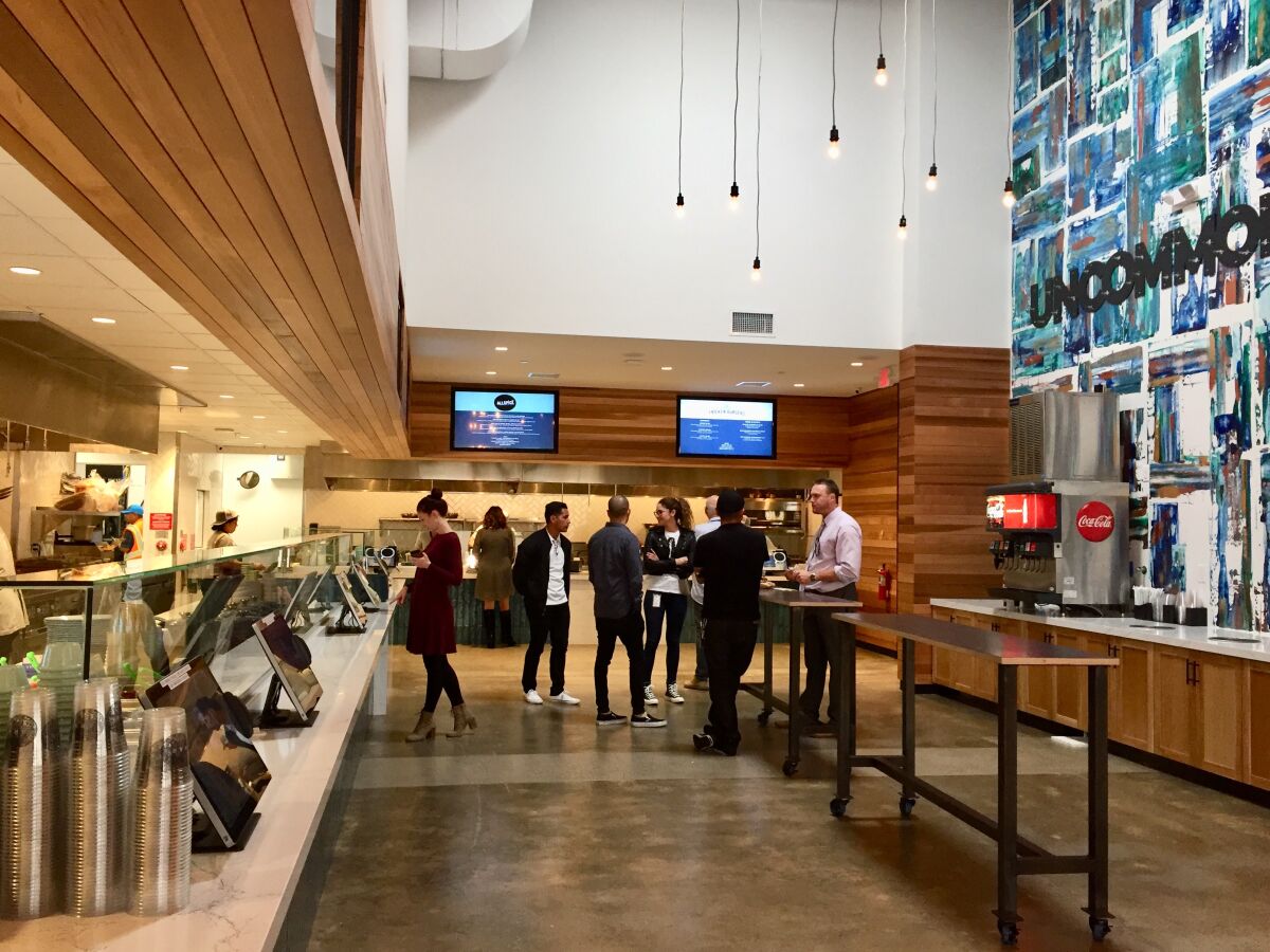 The quick-service kitchen and walk-up ordering area at Park Commons, a 10,000-square-foot food hall that opened Nov. 11 in Sorrento Valley.