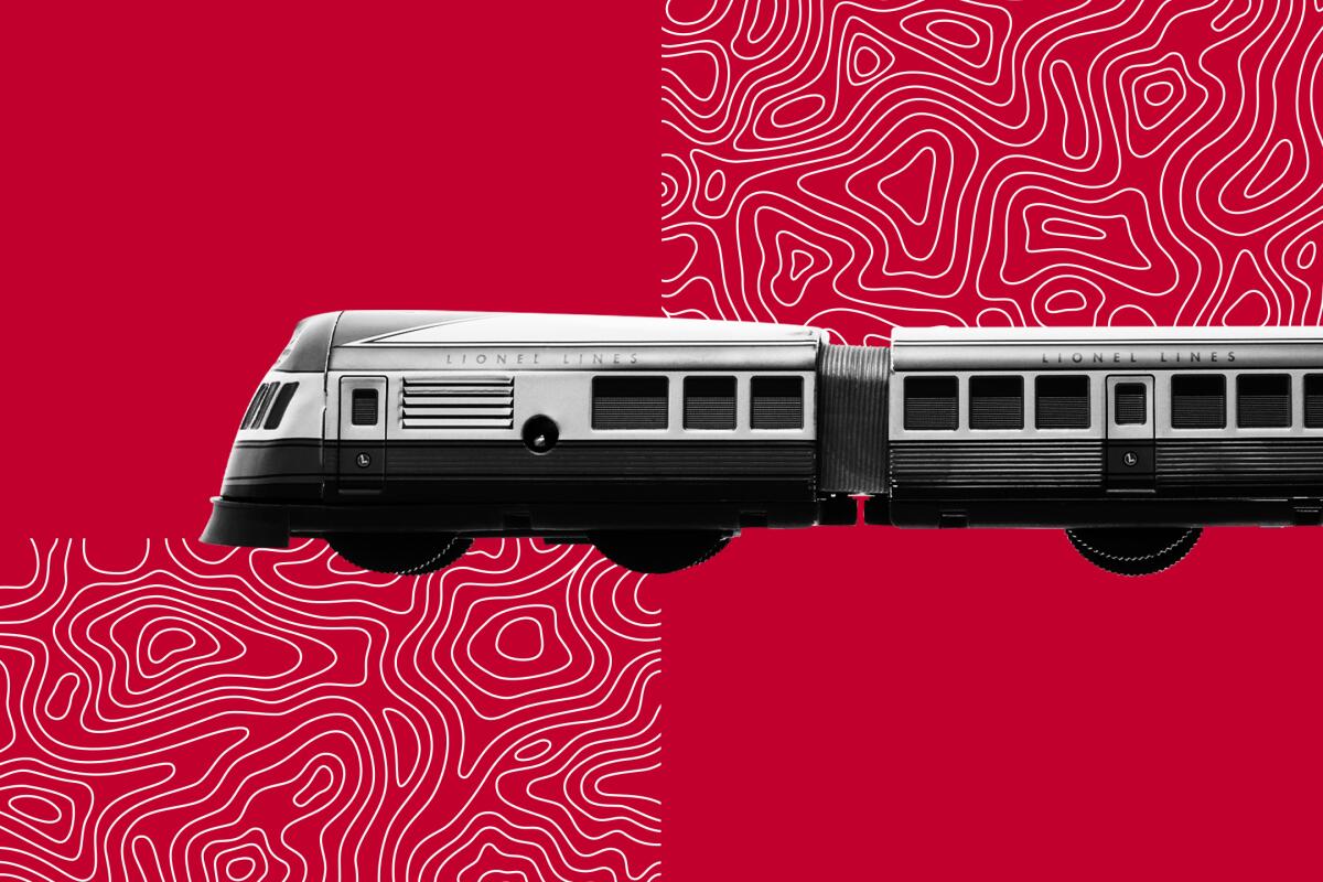 Illustration of train with dreidels