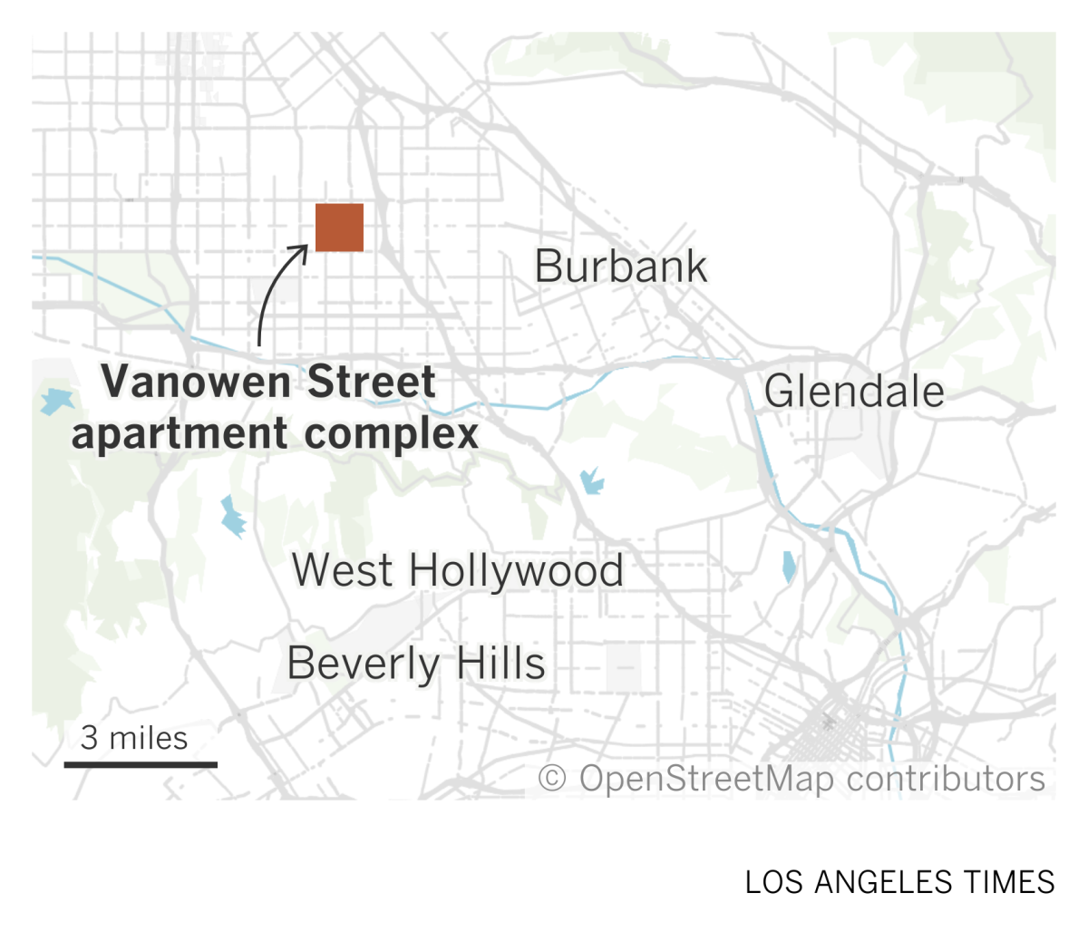 Map shows the location of an apartment complex on Vanowen Street in North Hollywood.
