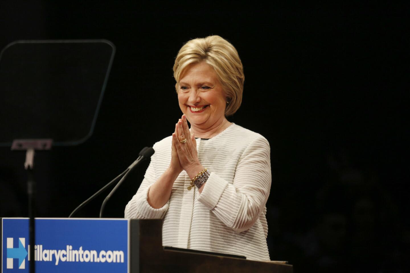 Hillary Clinton thanks her supporters at a rally in Brooklyn, N.Y.