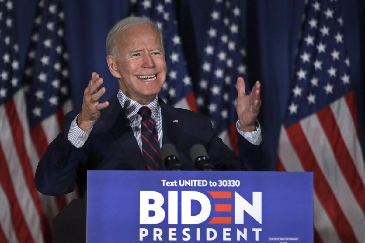 Democratic presidential candidate and former Vice President Joe Biden speaks at a campaign event on Oct. 9 in Rochester, N.H.