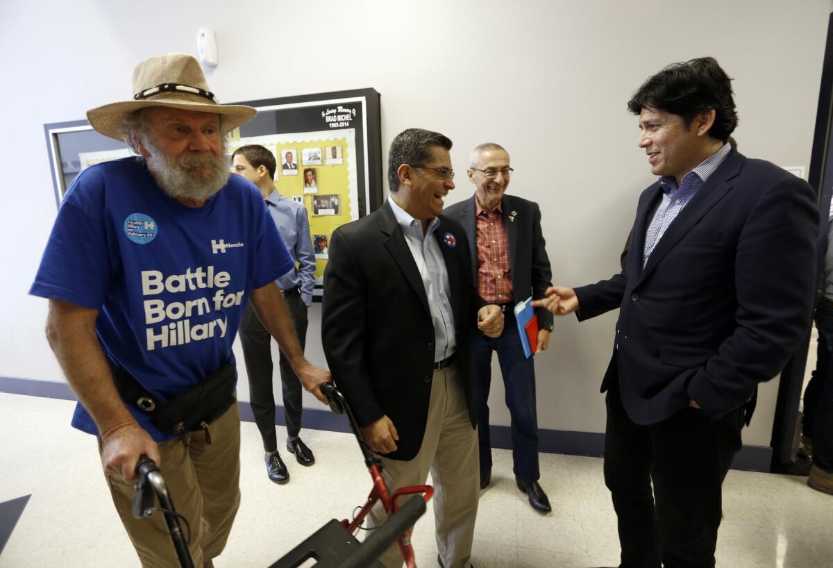 U.S. Rep. Xavier Becerra (D-Los Angeles), center, will leave his congressional seat after 24 years if confirmed as California's next attorney general. State Senate leader Kevin de León (D-Los Angeles), right, has said he won't run to replace him.