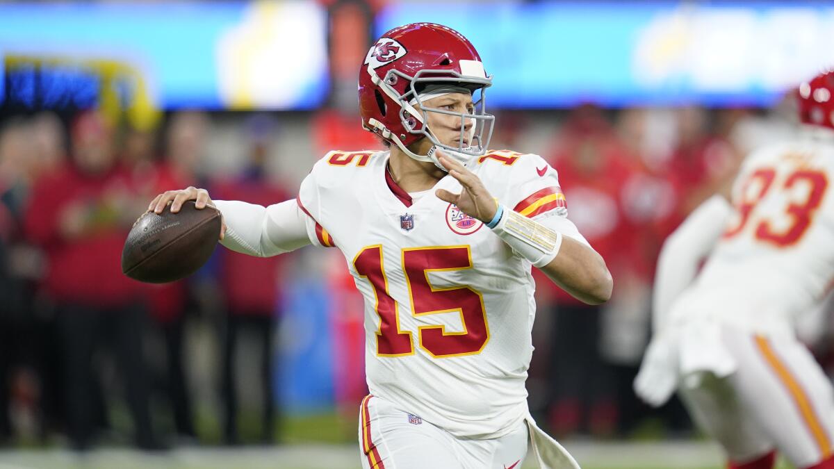Kansas City Chiefs quarterback Patrick Mahomes throws a pass against the Chargers.