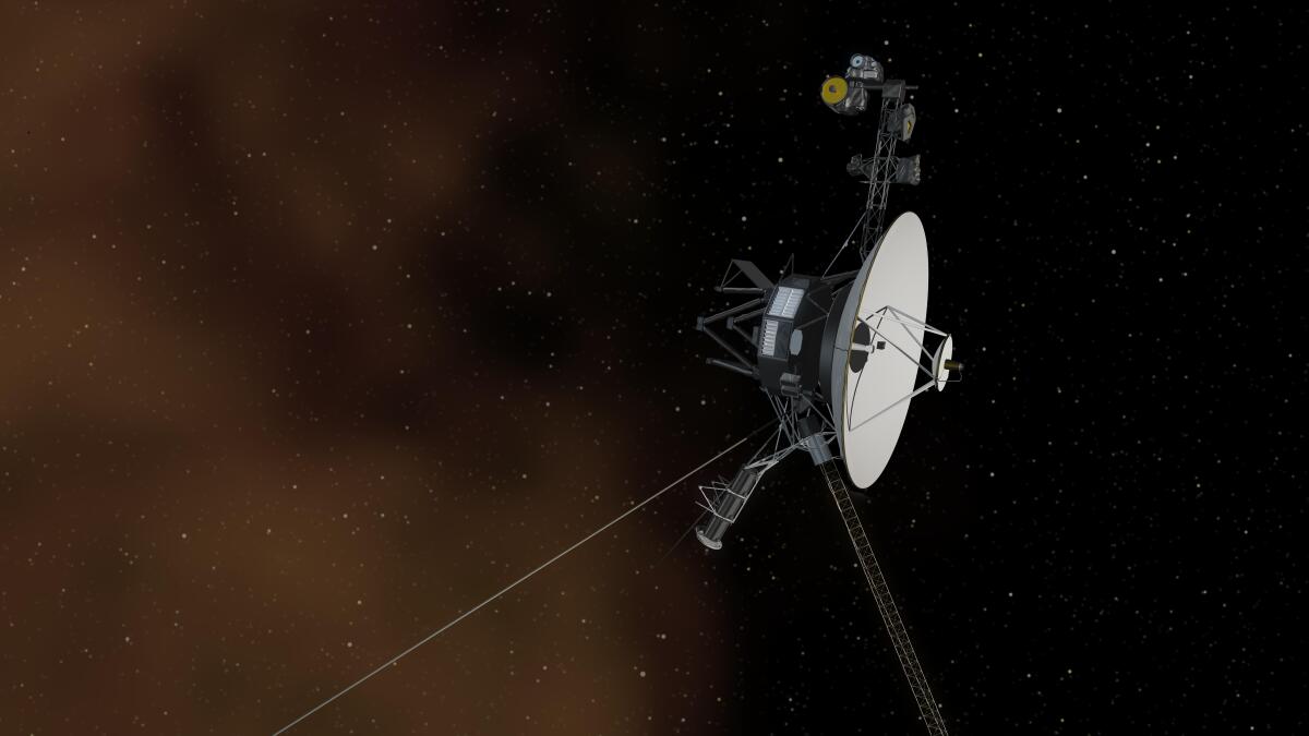 Artist illustration depicts Voyager 1 entering interstellar space.