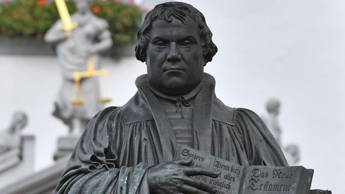 A statue of German Church reformer Martin Luther in Wittenberg, eastern Germany, on October 31, 2017.