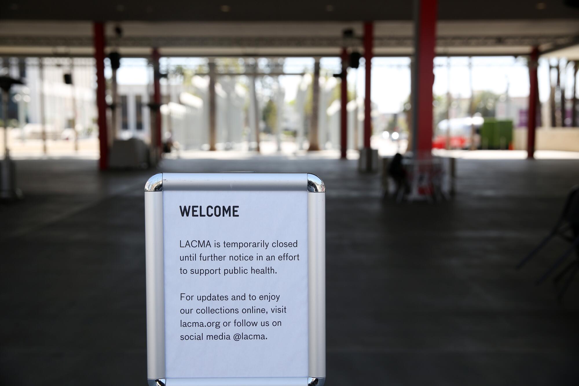 A deserted LACMA on March 30, closed to help prevent the spread of the coronavirus.   