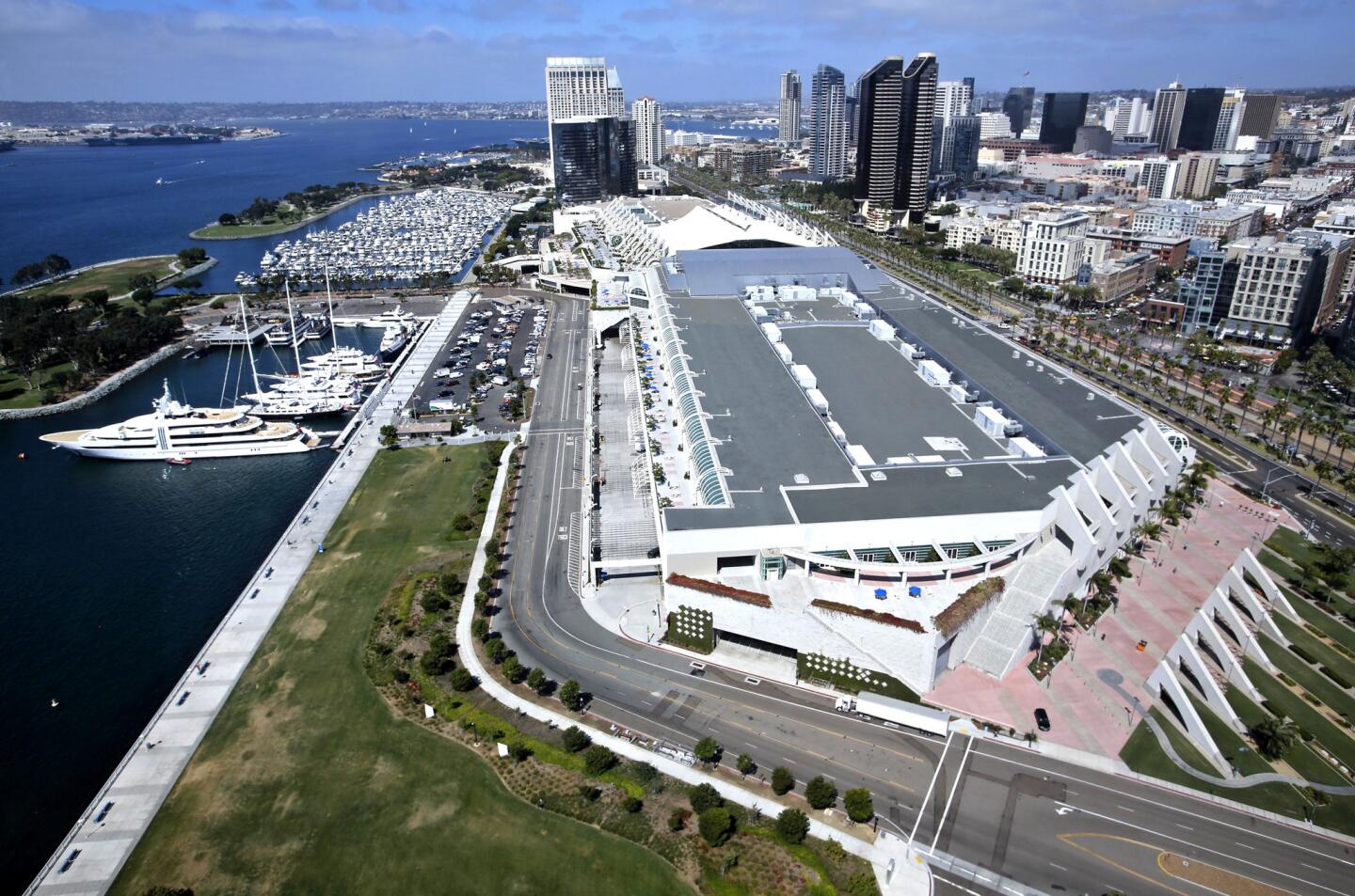 The convention center has housed the annual Comic-Con event for years. But the San Diego Chargers oppose the convention center expansion and favor building an additional convention venue several blocks away.