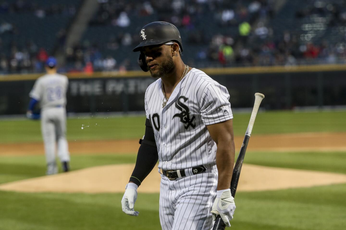 White Sox third baseman Yoan Moncada walks to the dugout after striking out during the first inning against the Royals on April 16, 2019, at Guaranteed Rate Field.