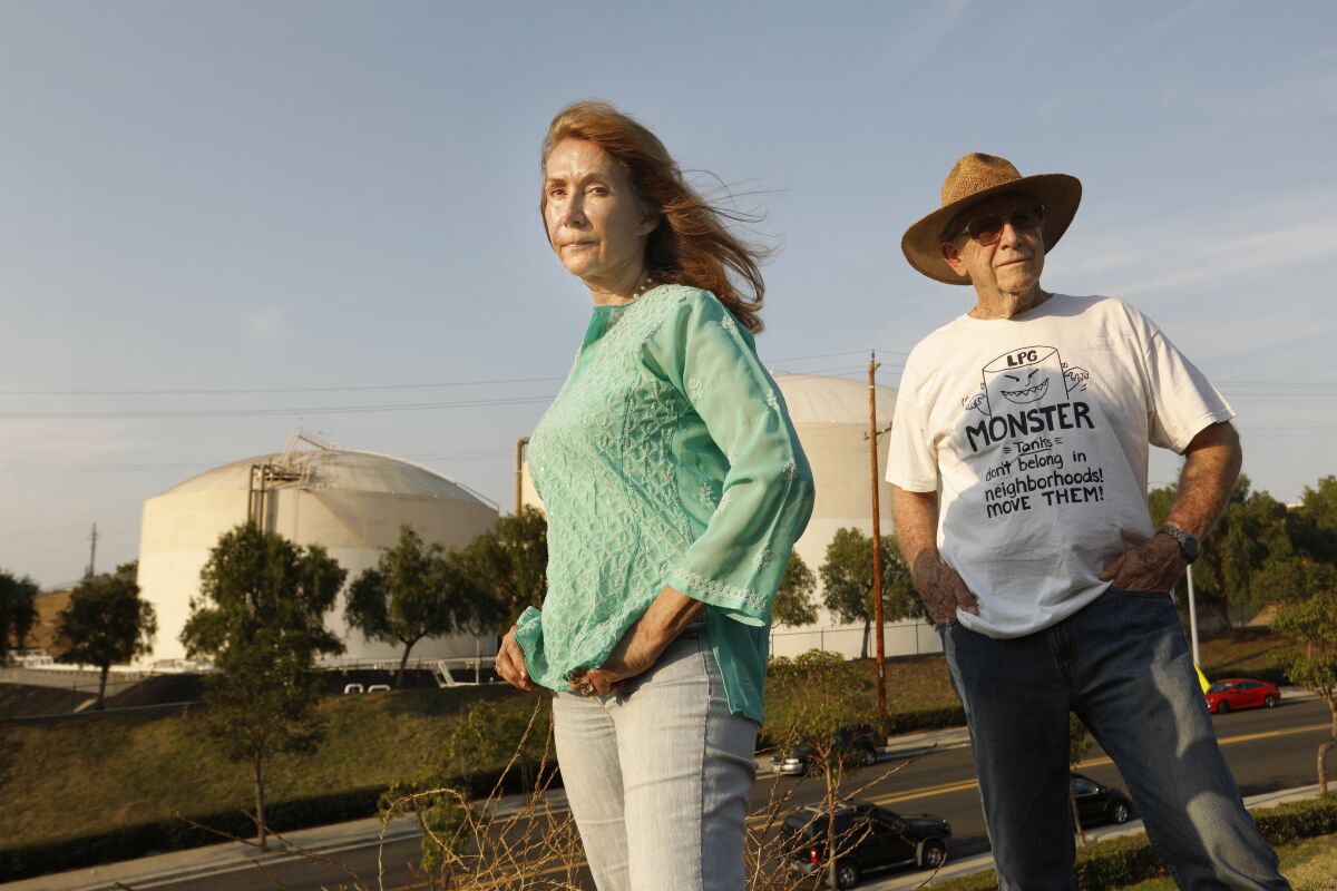 San Pedro residents Janet Schaaf-Gunter and Chuck Hart fear butane tanks near Gaffey Street could cause a deadly explosion.