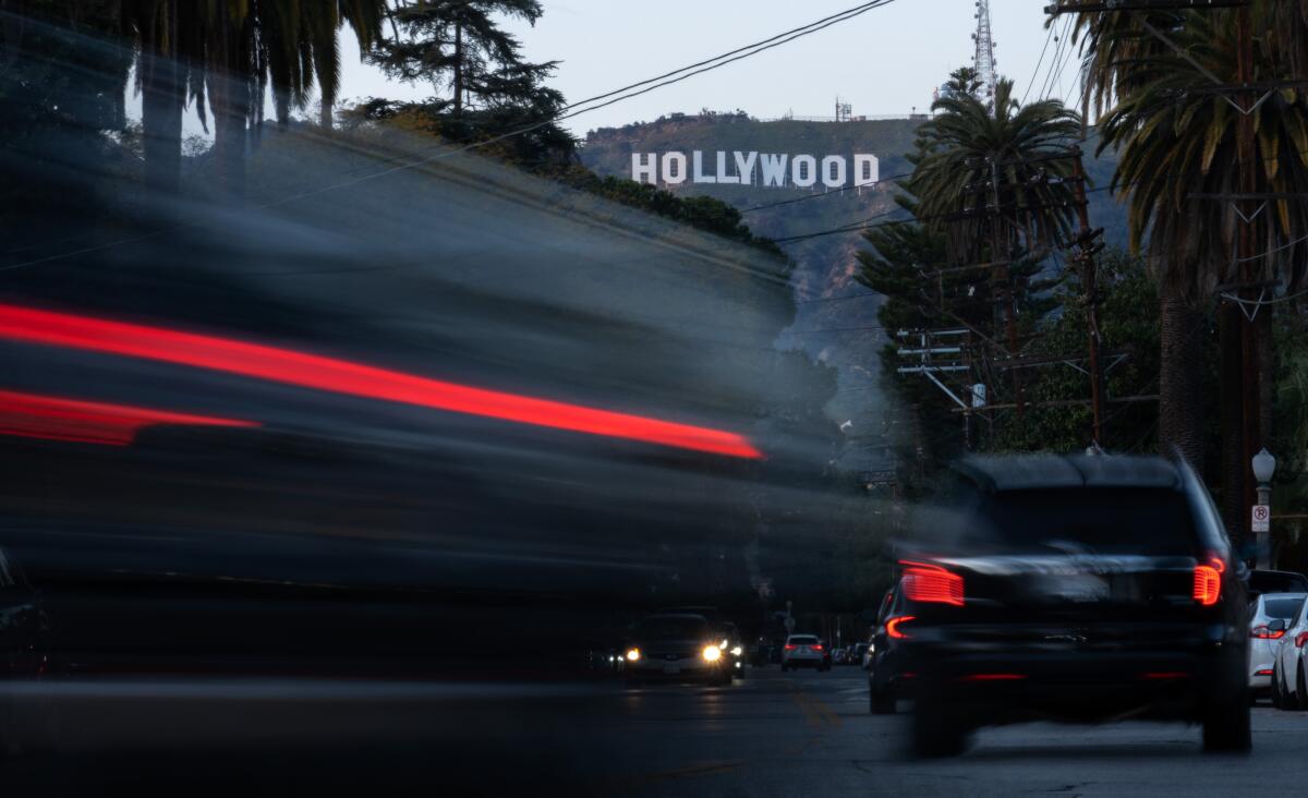 The Hollywood Sign, as seen from Beachwood Drive.