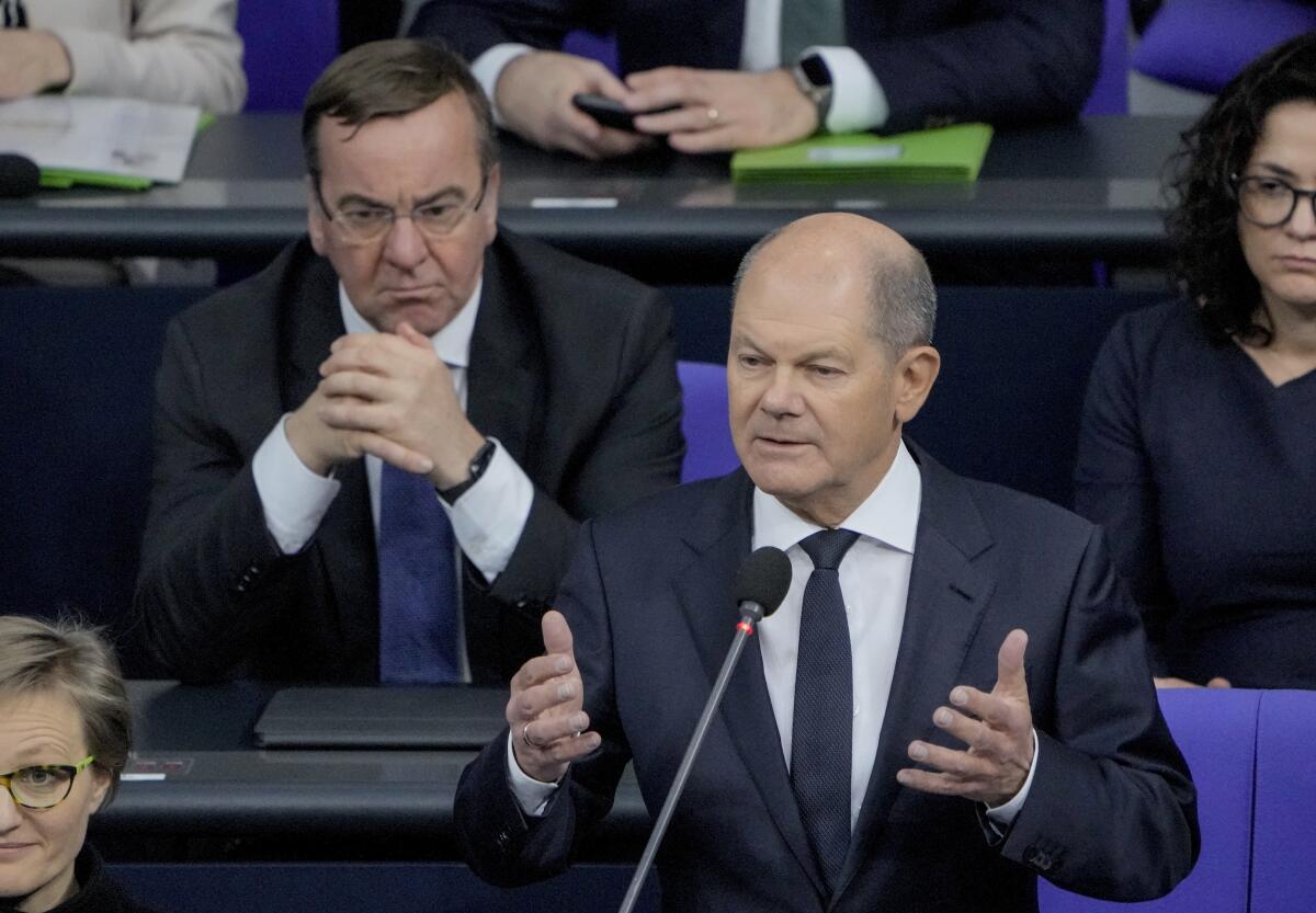 German Chancellor Olaf Scholz speaking in Parliament