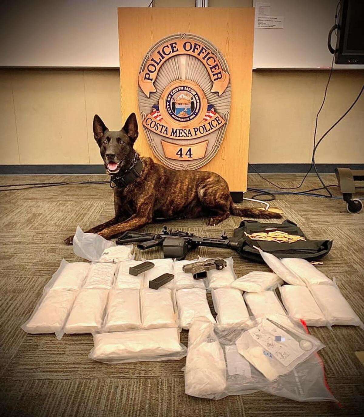 A traffic stop in Costa Mesa led to the seizure of methamphetamine, an assault rifle, ghost gun and body armor.