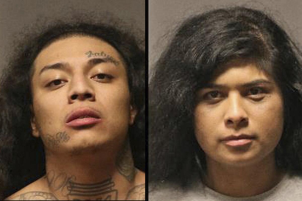 These booking photos released by the Westminster Police Department show suspects Michael Alexander Rodriguez and Bich Dao Vo, aka Michelle Rodriguez. The suspects are in custody after they allegedly kidnapped four people, including a teenage girl and a 6-month-old baby, in Southern California, authorities said. Dao Vo is related to one of the adult victims. The duo remained in jail Sunday, Oct. 30, 2022, without bail and they are expected to appear in court the following week, according to online jail records. (Westminster Police Department via AP)