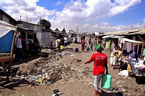 A street scene in the Mukuru Slum on the outskirts of Nairobi.