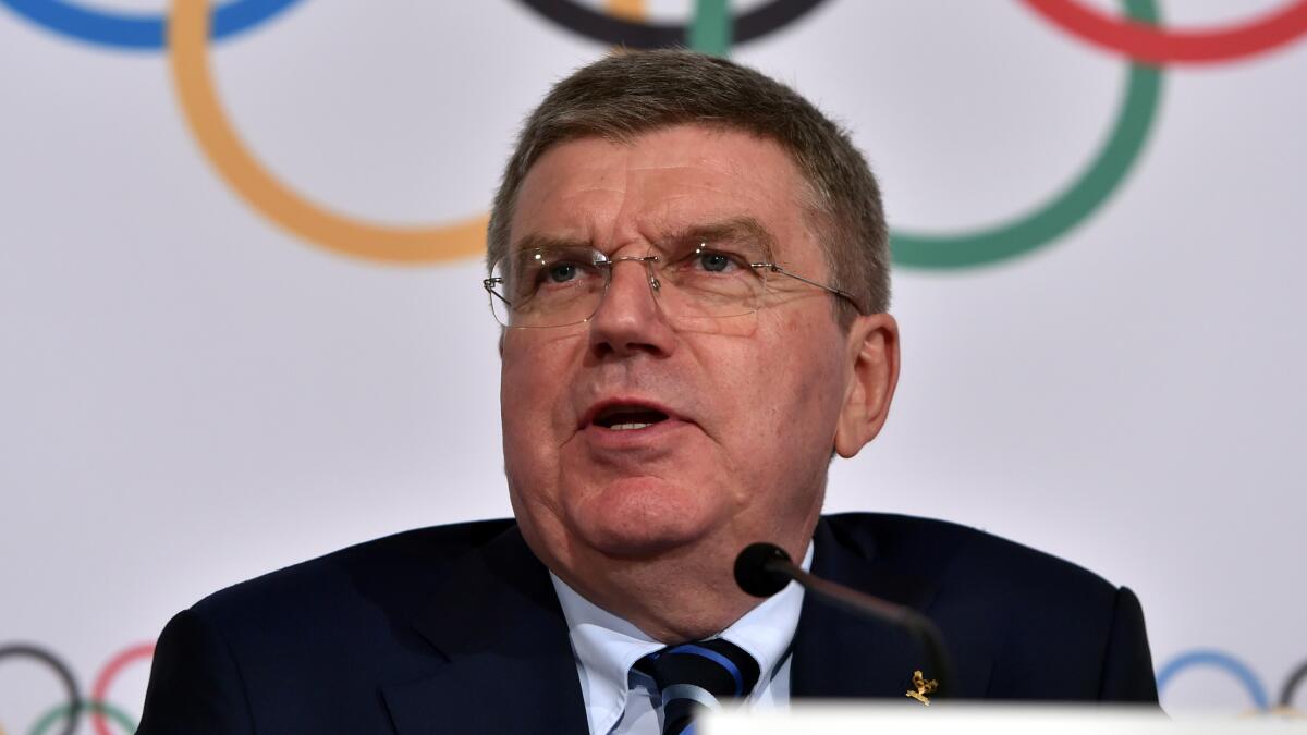 International Olympic Committee President Thomas Bach speaks at a news conference in Sydney on April 29, 2015.