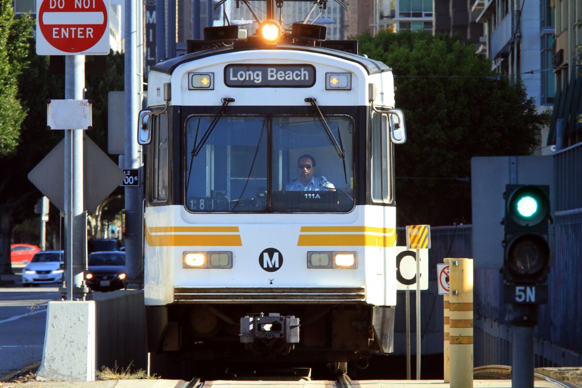 The Blue Line in downtown Long Beach was suspended Wednesday morning for equipment repairs.