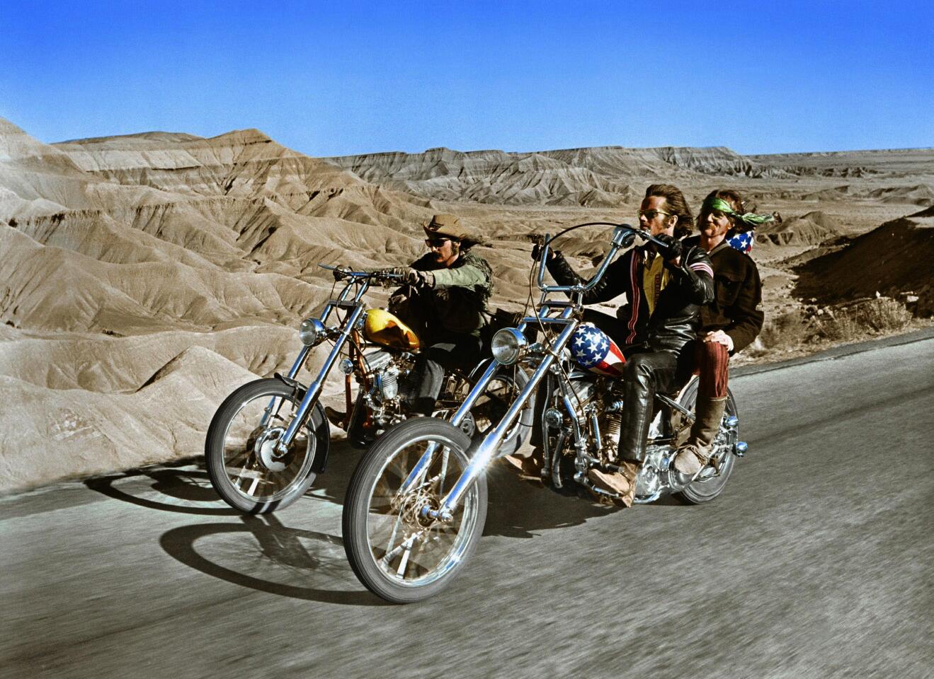 Dennis Hopper, left, Peter Fonda and Jack Nicholson in "Easy Rider."