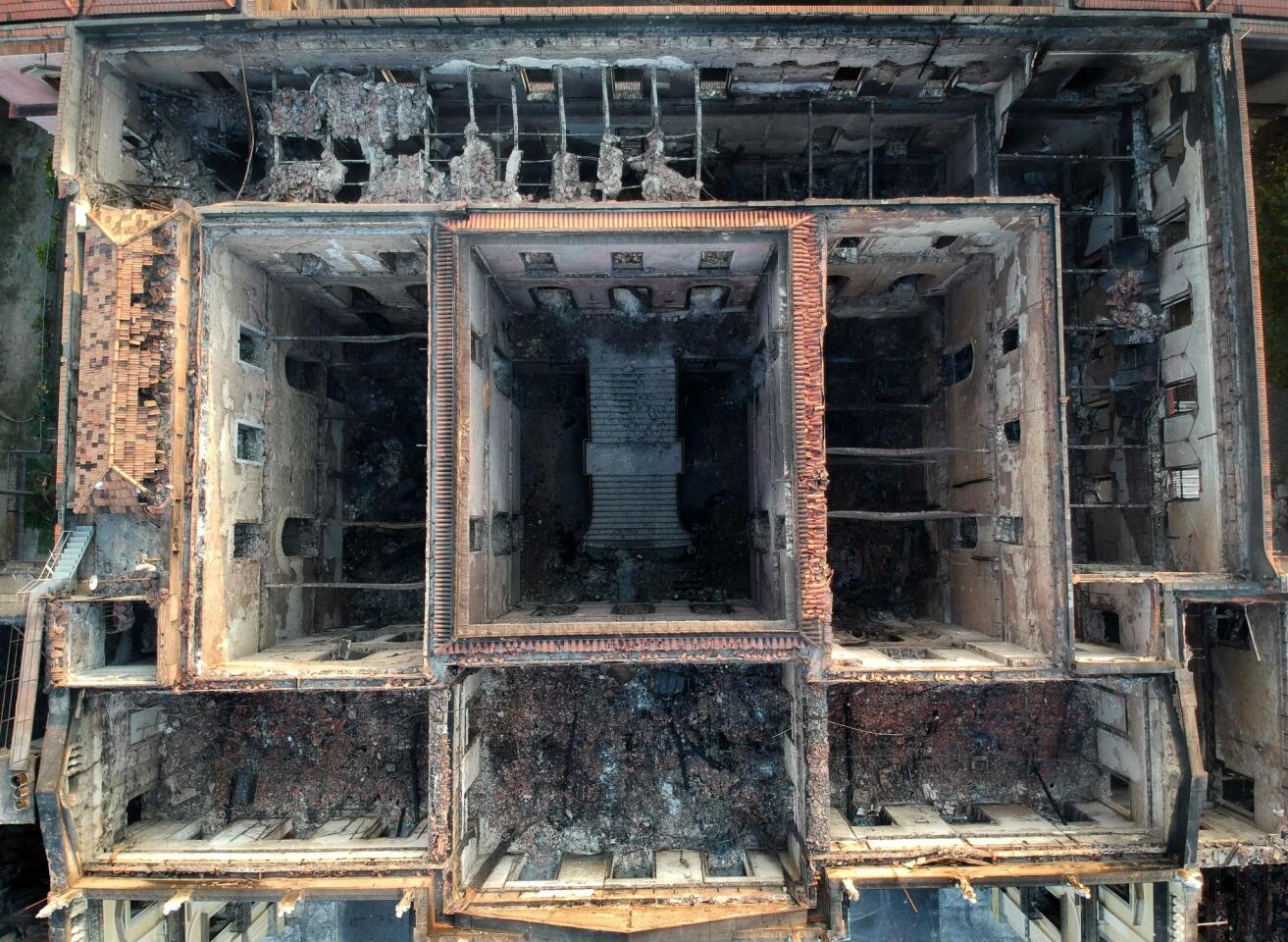 Drone view of Rio de Janeiro's treasured National Museum, one of Brazil's oldest, a day after a massive fire ripped through the building.