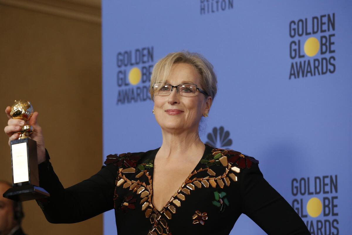 Meryl Streep received the Cecil B. DeMille Award at the 74th Golden Globes at the Beverly Hilton Hotel on Sunday.