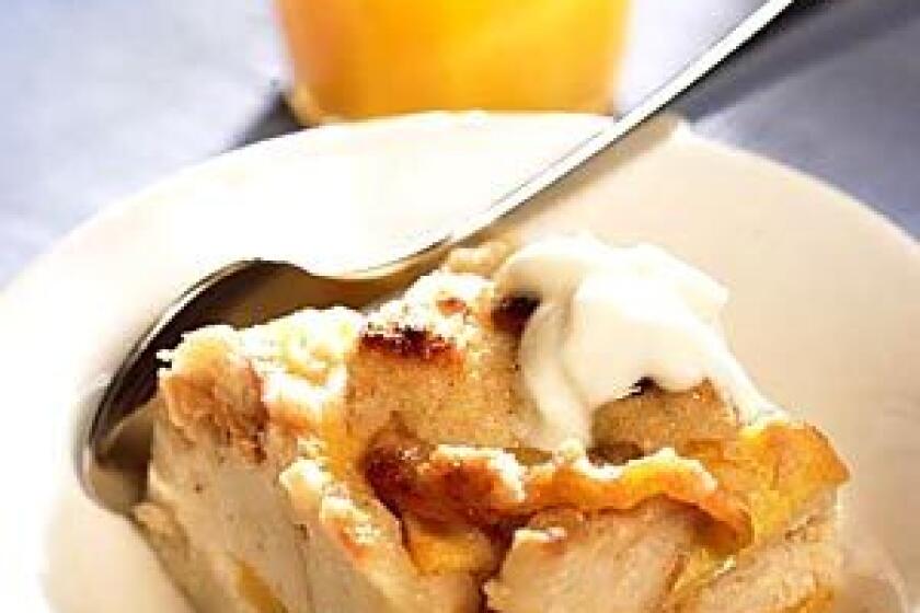 GRAB A SPOON: Peach bread pudding.