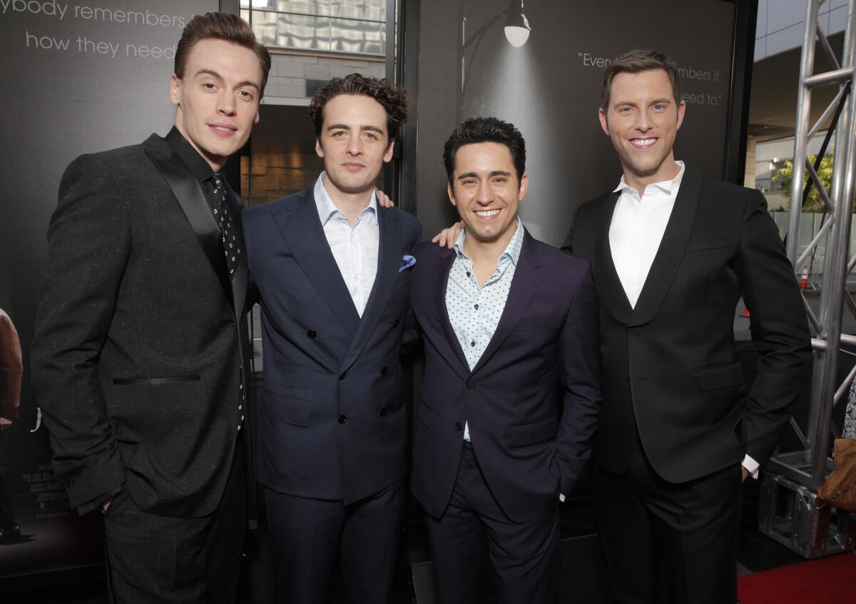Erich Bergen, from left, Vincent Piazza, John Lloyd Young and Michael Lomenda attend the "Jersey Boys" premiere at the 2014 Los Angeles Film Festival Thursday night.