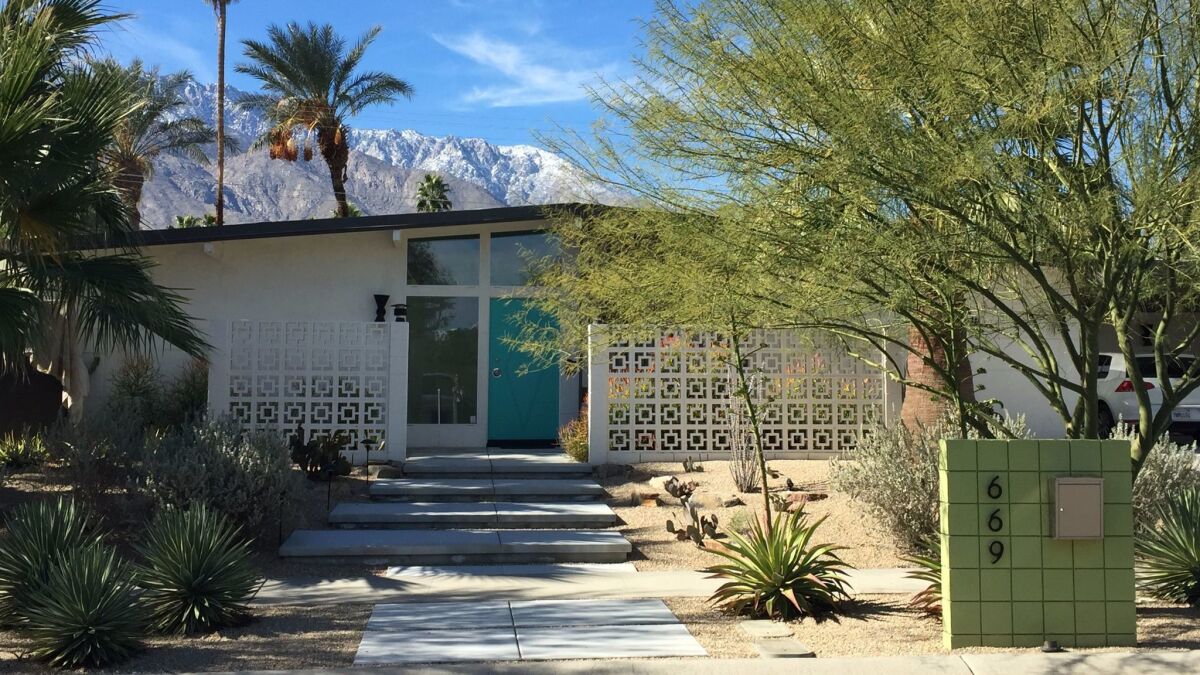 Homeowners Keith Zabel and Randy Shemaitis renovated their 1960 tract home built by developer Jack Meiselman in Palm Springs to reflect its Midcentury roots. It will be open to the public during Modernism Week.
