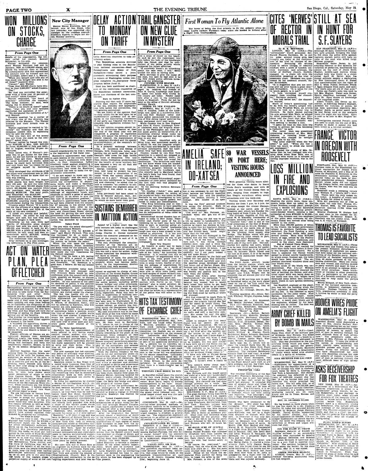 Front Page of Newspaper Reporting on Amelia Earhart Disappearance | Large Metal Wall Art Print | Great Big Canvas