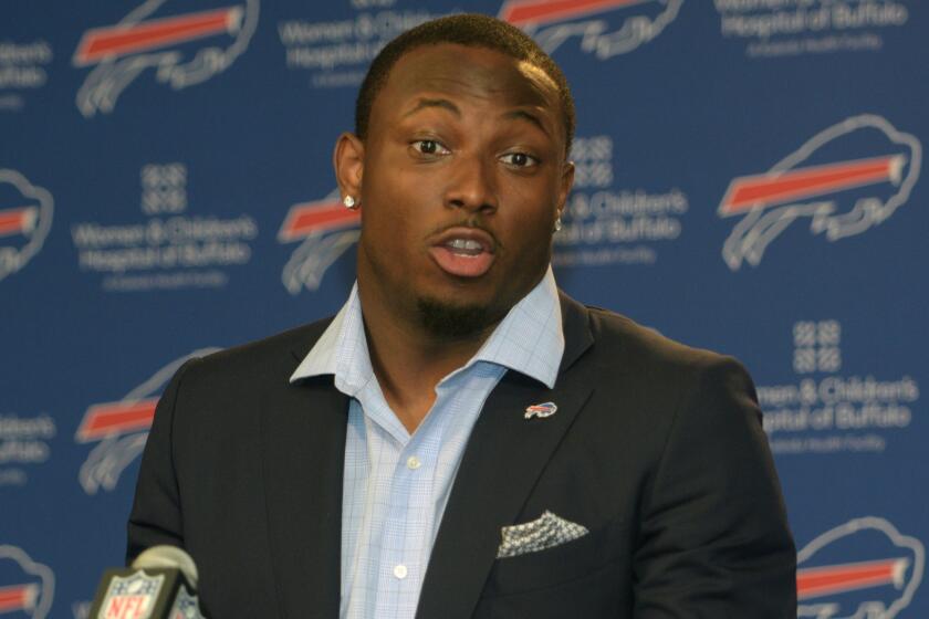 Buffalo Bills running back LeSean McCoy appears at a news conference in Orchard Park, N.Y., on March 10.