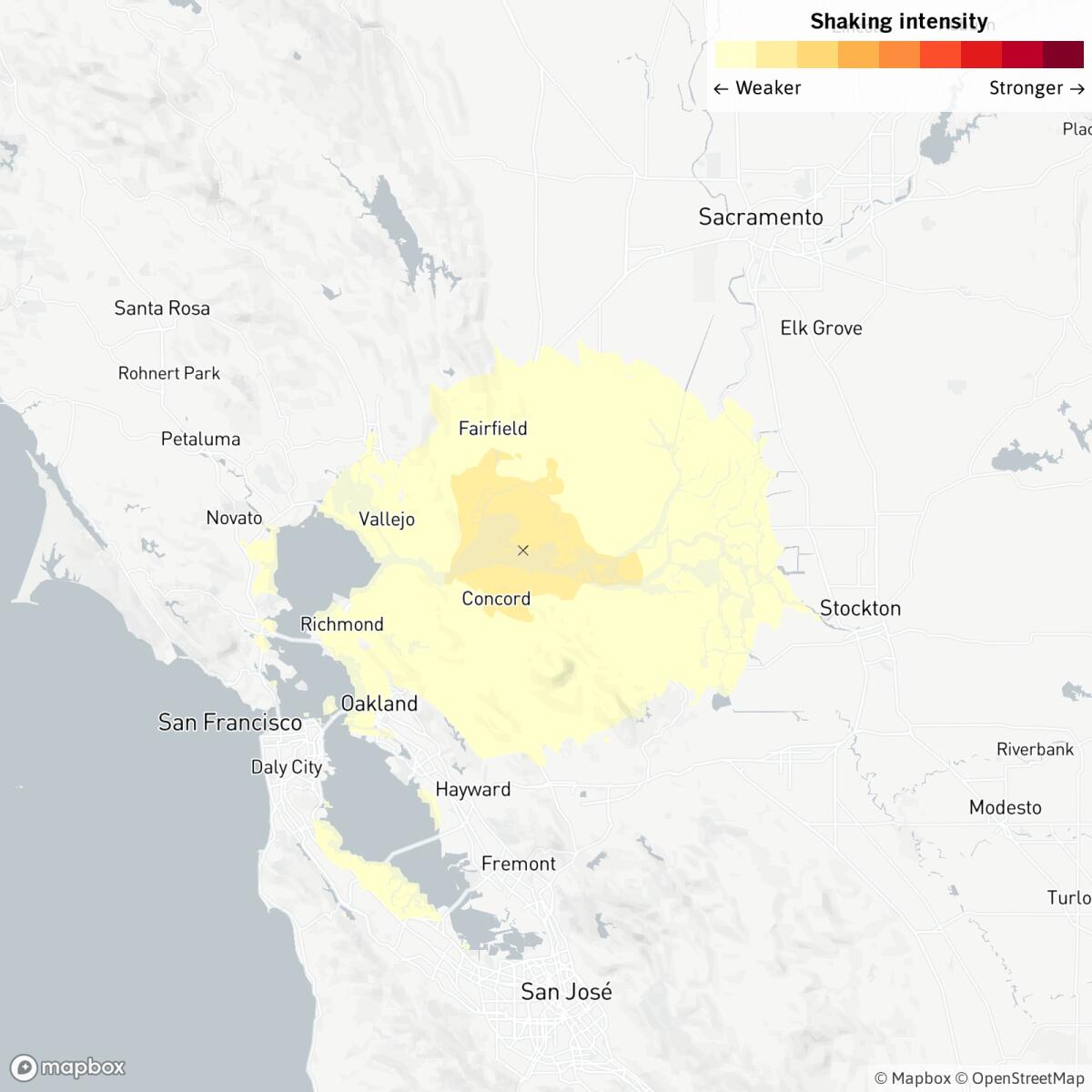 Map showing approximate epicenter of magnitude 4.1 earthquake Thursday morning.