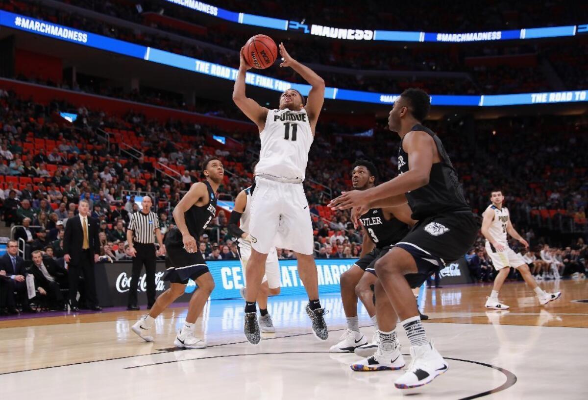 Purdue's P.J. Thompson had 14 points with two assists in a victory over Butler in an NCAA tournament game on March 18.