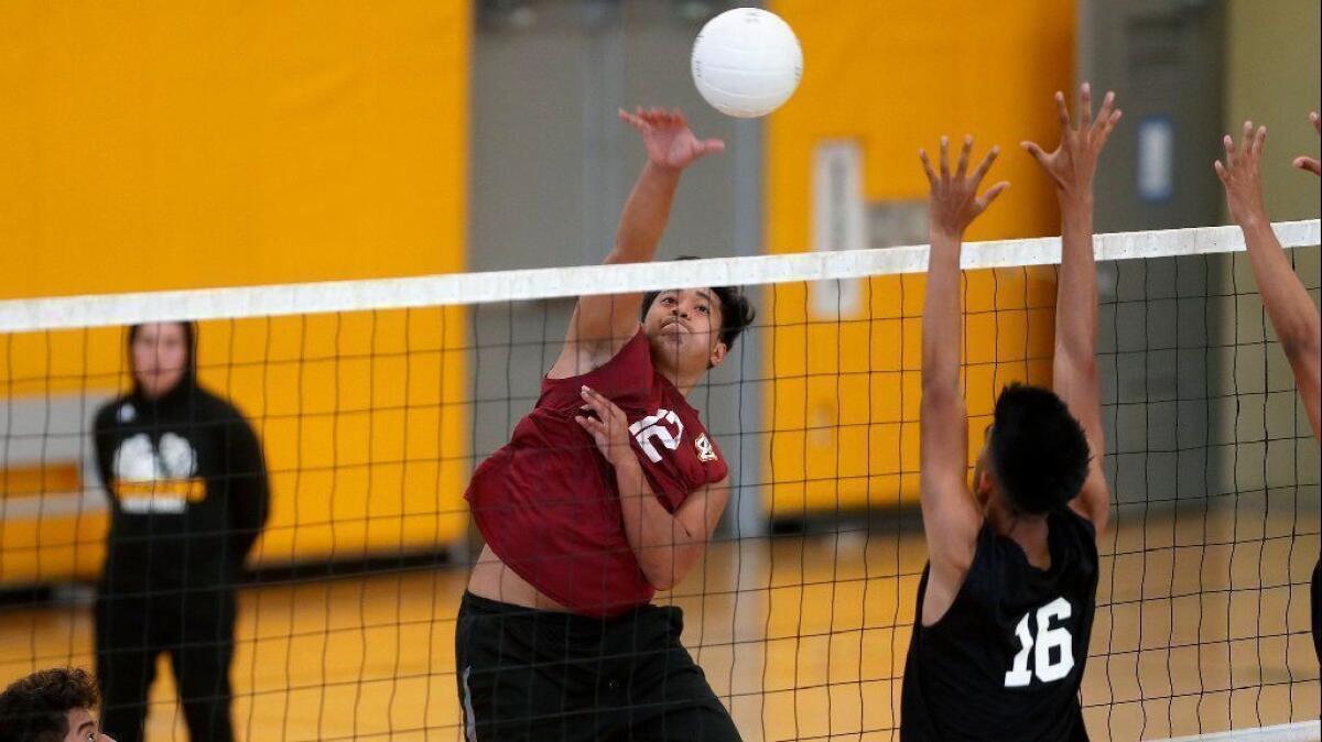 Ocean View's Kermel Anwell, seen against Godinez in a Golden West League match on April 22, had 12 kills in the Seahawks' wildcard-round victory versus Santa Ana on Saturday in the CIF Southern Section Division 5 playoffs.