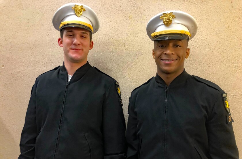 West Point cadets Nick Ghazarian, left, and Jordan Blackman, former football players at St. Genevieve and Crespi, respectively.
