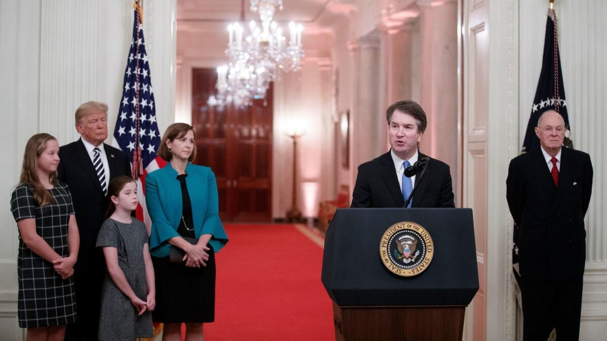 Supreme Court Associate Justice Brett Kavanaugh delivers remarks after being ceremonially sworn in by Supreme Court Associate Justice Anthony Kennedy in Washington on Oct. 8.
