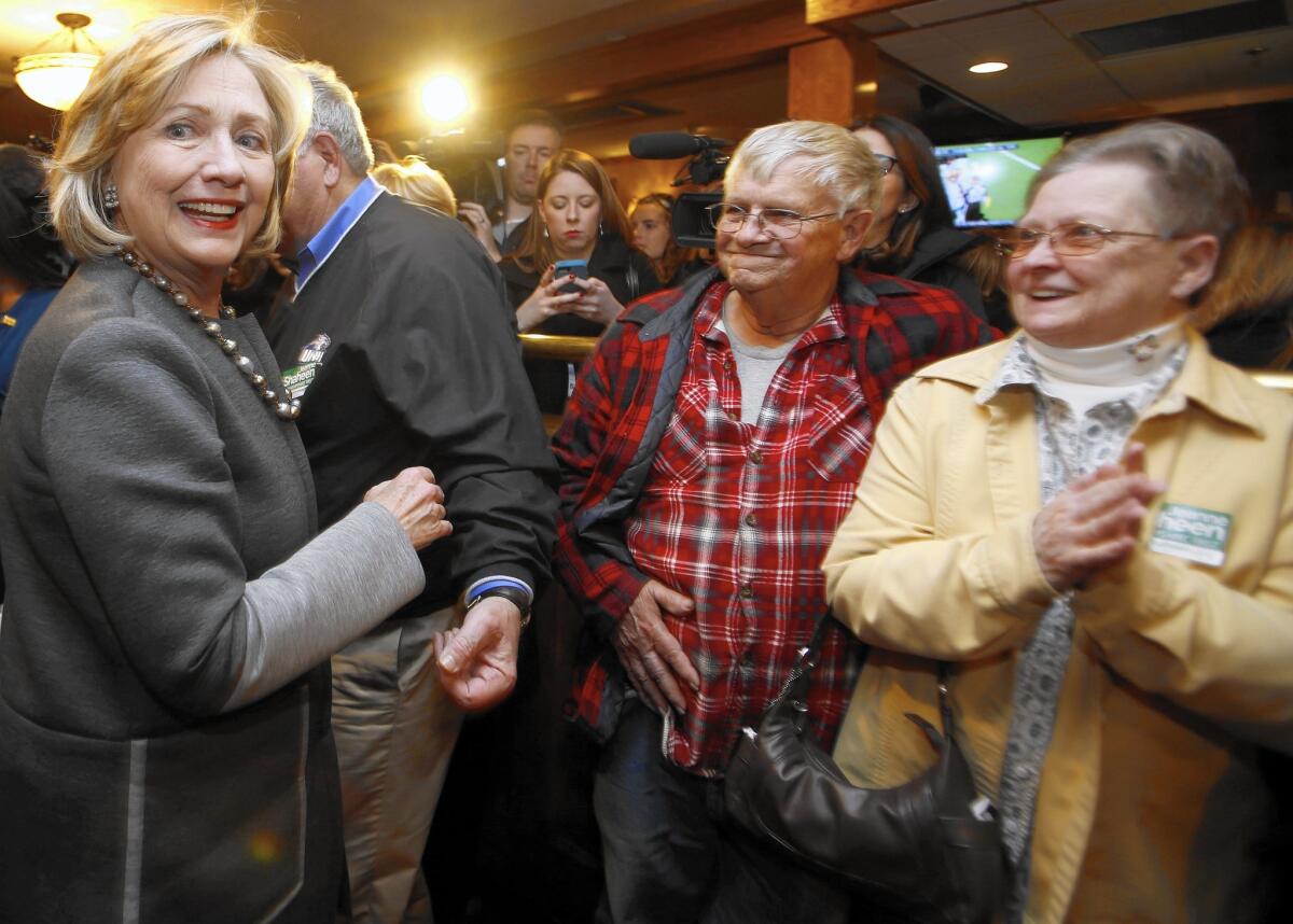 Former Secretary of State Hillary Rodham Clinton in New Hampshire in November. She is the Democrats' heavy favorite to run for president in 2016.