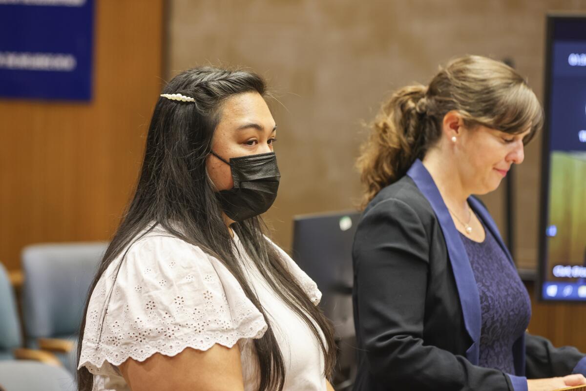 Danalee Pascua, left, 36, appears for her arraignment