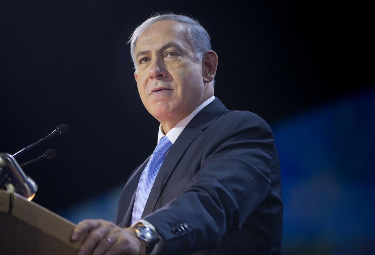 Israeli Prime Minister Benjamin Netanyahu at the American Israel Public Affairs Committee policy conference.