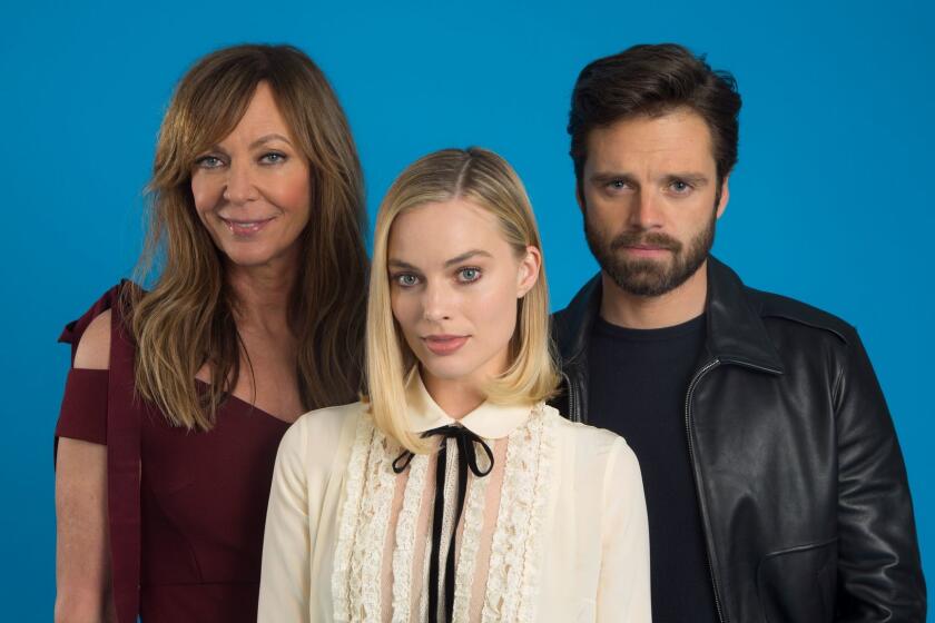 HOLLYWOOD, CA., DECEMBER 5, 2017-- The cast of "I,Tonya", the film about Tonya Harding, stars (L-R)Allison Janney, Margot Robbie, and Sebastian Stan. (Kirk McKoy / Los Angeles Times)