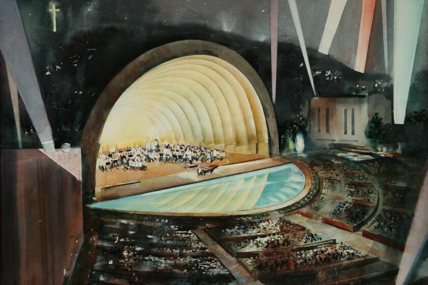 Millard Sheets' “Symphony Under the Stars (Hollywood Bowl),” a watercolor on board from 1956, from The Hilbert Collection is part of the "Los Angeles Area Scene Paintings” exhibit at the Hilbert Museum of California Art through May 2.