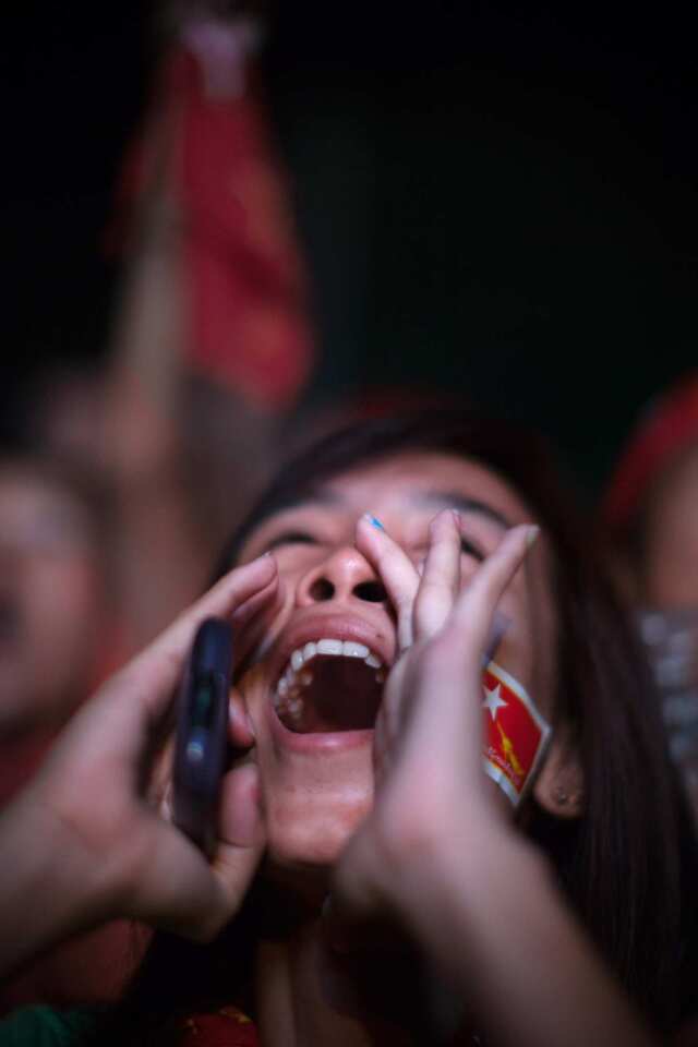 Party supporter celebrates Myanmar election results