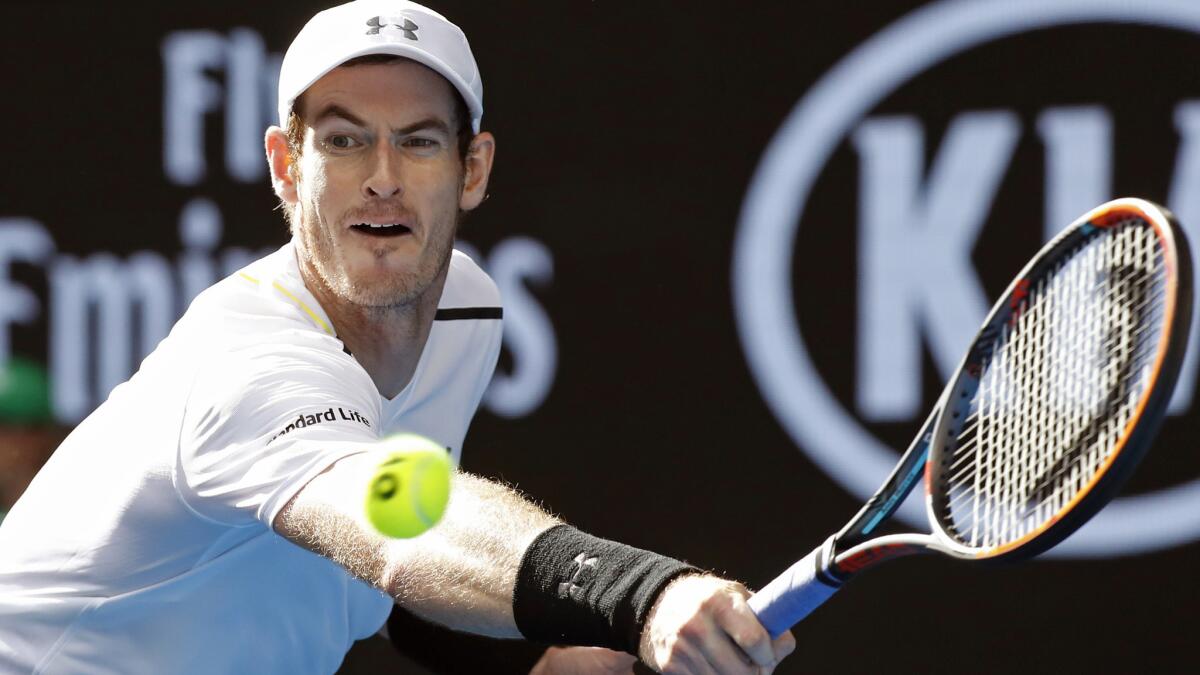 Andy Murray makes a backhand return against Sam Querrey during their third-round match at the Australian Open on Friday.