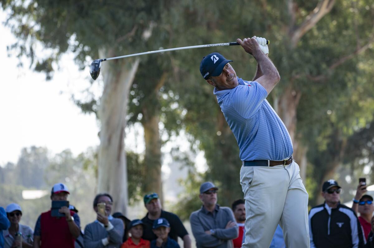 Matt Kuchar hits off the ninth tee during the second round of the Genesis Invitational on Friday.